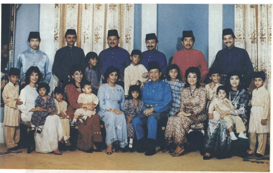 Tuanku Ja'afar dan Tunku Ampuan bersama putera, puteri, menantu dan cucu, 1987.